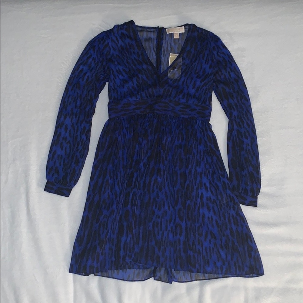Michael Kors Black and Blue Leopard Print Dress 0